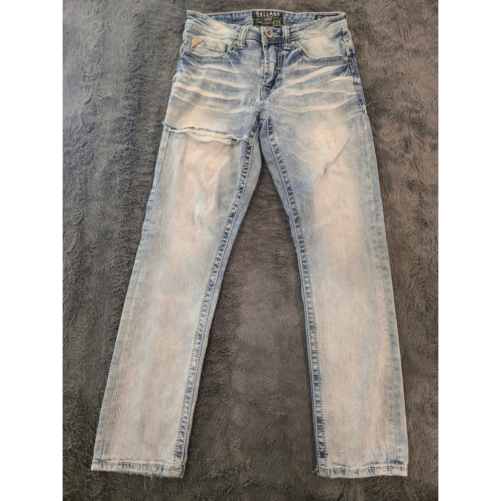 Salvage Havoc Straight Slim Fit Jeans Mens 30S Light Wash Distressed Buckle